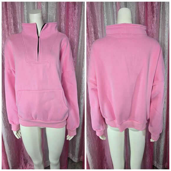 Trendy Queen Pink Heavyweight Kangaroo Pockets Oversized Sweatshirt Size Large - Picture 1 of 10